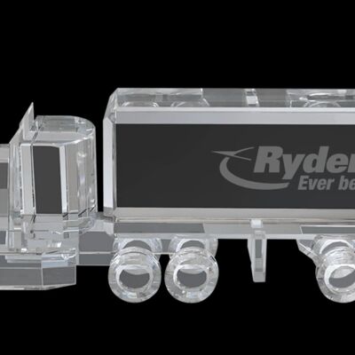10" x 3" Crystal Semi Truck w/ Black Marble Base Thumbnail